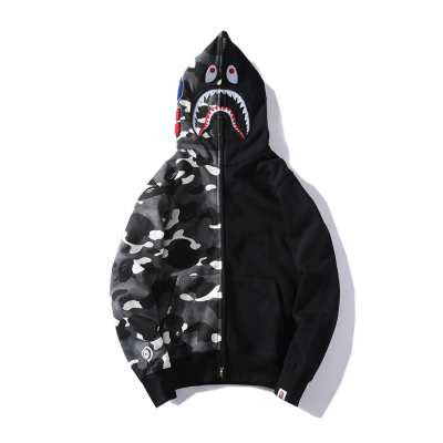BAPE Space Camo Shark WGM Full-Zip Spliced Hoodie Black & White 01