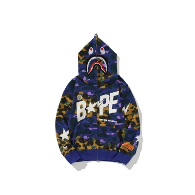 BAPE x Heron Preston Mix 1st Camo Shark Relaxed Fit Full Zip Hoodie Purple 01