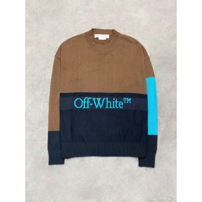 OFF WHITE colorblock knitted jacquard oversized off-shoulder sweater 01