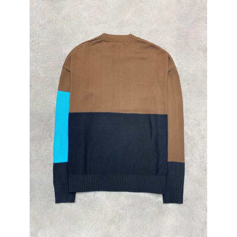 OFF WHITE colorblock knitted jacquard oversized off-shoulder sweater