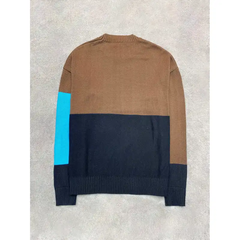 off white colorblock knitted jacquard oversized off-shoulder sweater