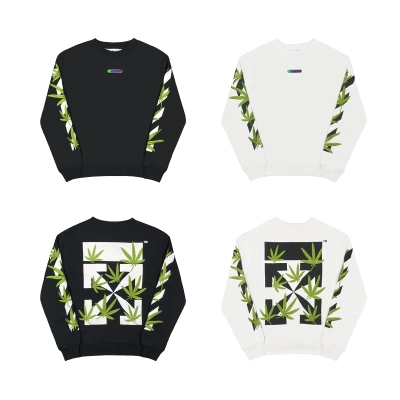 OFF WHITE Embroidered crew neck sweatshirt black and white Hoodie  01