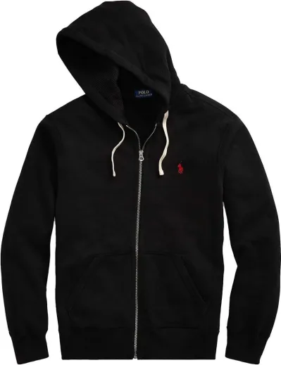 Polo Ralph Lauren Men's Double Knit Full-Zip Hoodie Sweatshirt Black and red