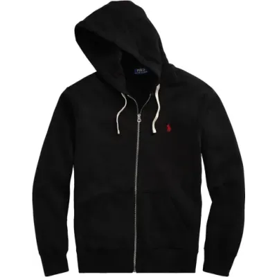 Polo Ralph Lauren Men's Double Knit Full-Zip Hoodie Sweatshirt Black and red 01