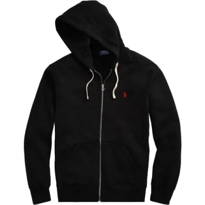 Polo Ralph Lauren Men's Double Knit Full-Zip Hoodie Sweatshirt Black and red 01