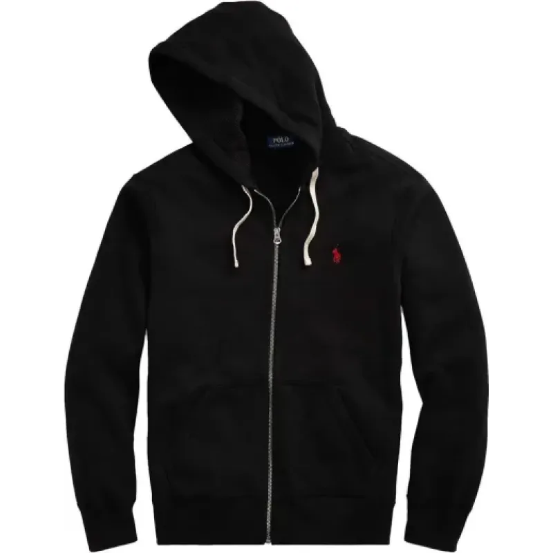 Polo Ralph Lauren Men's Double Knit Full-Zip Hoodie Sweatshirt Black and red