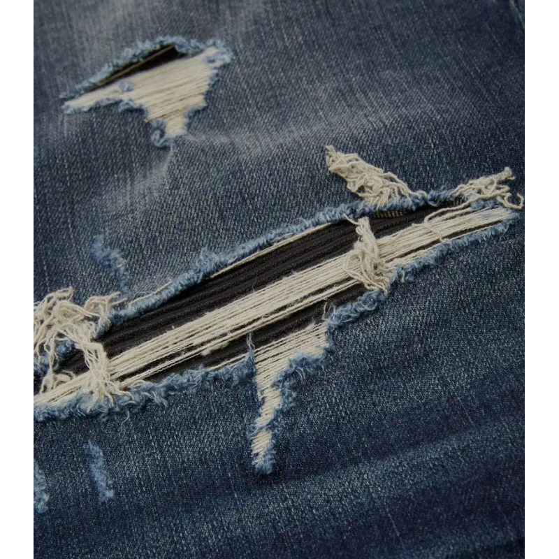 amiri stonewashed distressed slim cut jeans deep classic blue