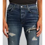 AMIRI Stonewashed Distressed Slim Cut Jeans Deep Classic Blue