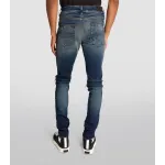 AMIRI Stonewashed Distressed Slim Cut Jeans Deep Classic Blue