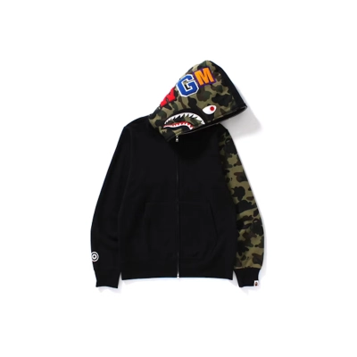 BAPE Shark Full Zip Hoodie Camo Sleeve Black 01
