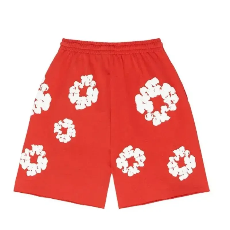 denim tears the cotton wreath shorts red