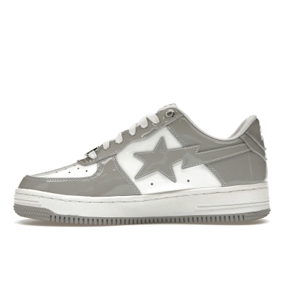 PK God Batch A Bathing Ape Bape Sta Patent Leather White Grey (2023)  01