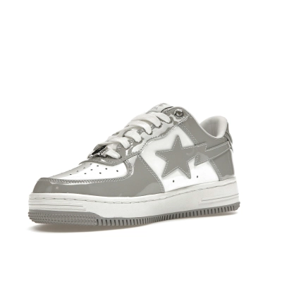 PK God Batch A Bathing Ape Bape Sta Patent Leather White Grey (2023)  02