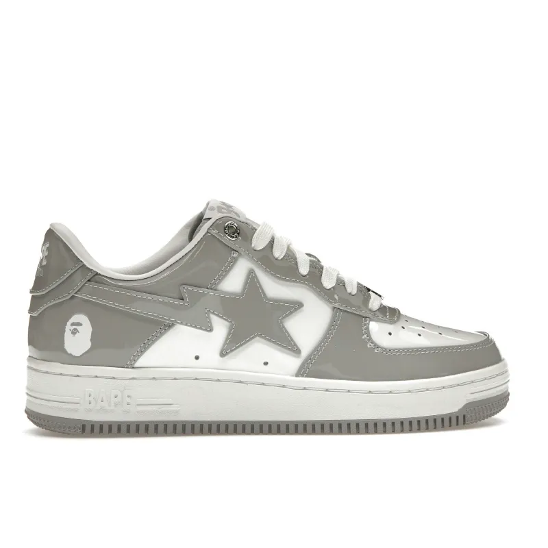pk god batch a bathing ape bape sta patent leather white grey (2023)