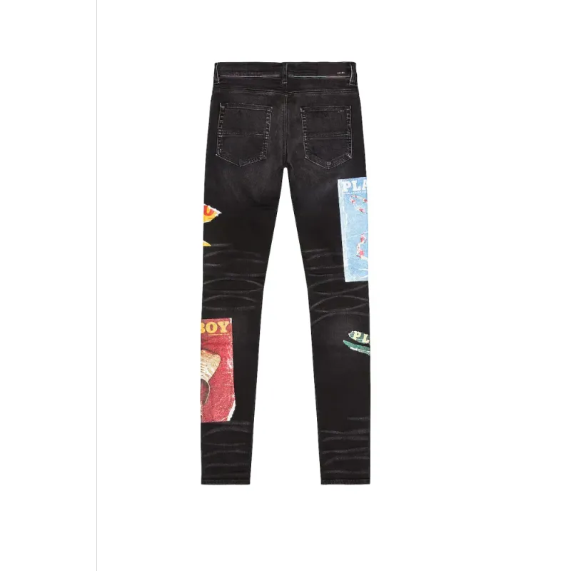 amiri playboy magazine skinny jeanaged black