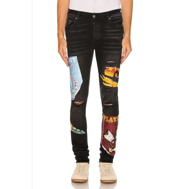 amiri playboy magazine skinny jeanaged black