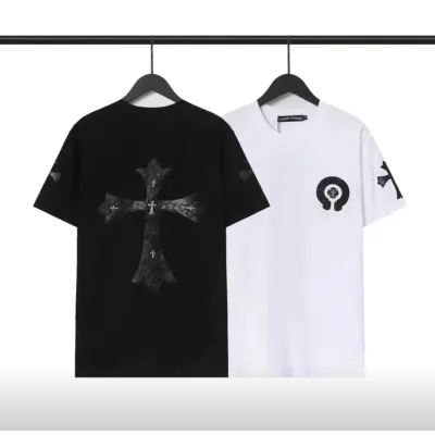 Chrome Hearts Sanskrit Letters Cross T-Shirt Black and white 01