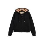 Burberry Zip Up Hoodie With Check Hood Black/Brich Brown