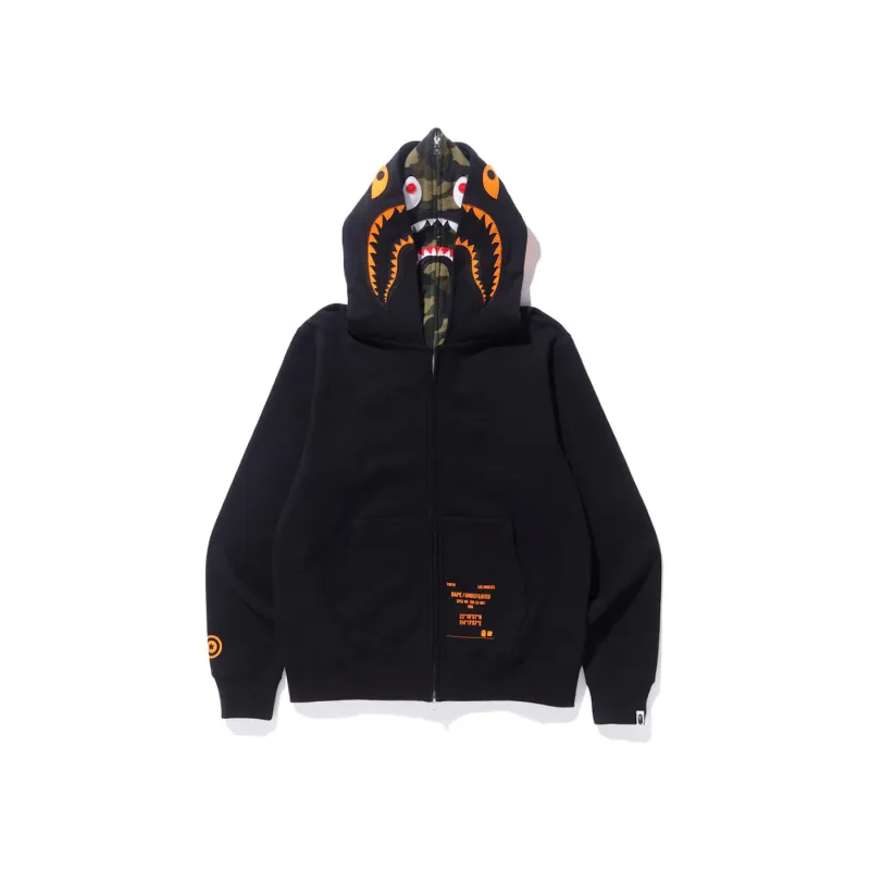 bape x undefeated double shark full zip hoodie black
