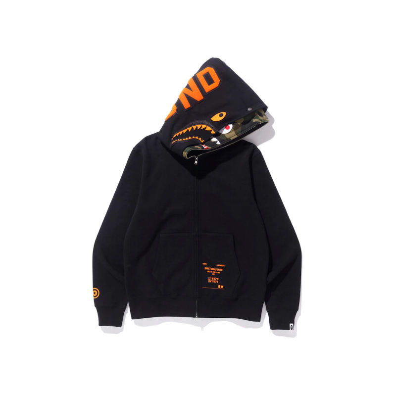 BAPE x Undefeated Double Shark Full Zip Hoodie Black