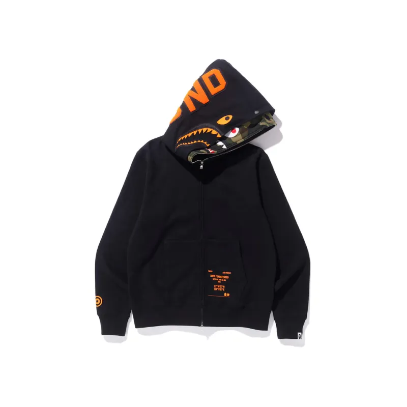 bape x undefeated double shark full zip hoodie black