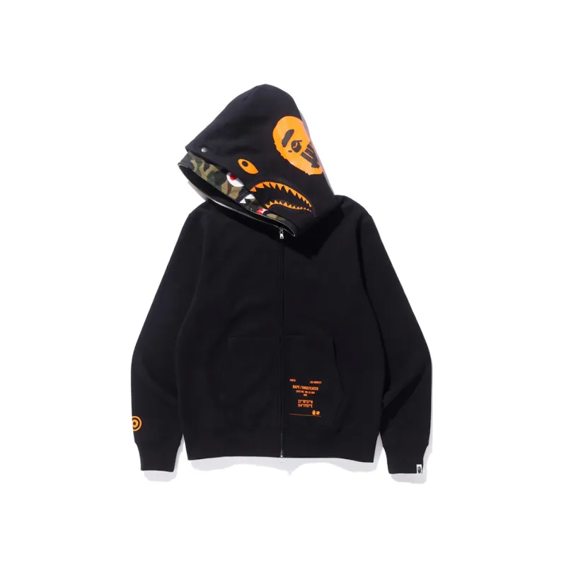 bape x undefeated double shark full zip hoodie black