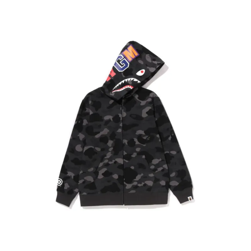 bape color camo shark full zip hoodie black