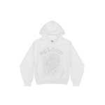 Sp5der OG Rhinestone Logo Hoodie White
