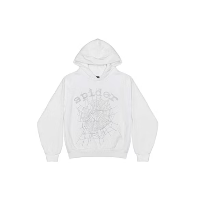 Sp5der OG Rhinestone Logo Hoodie White 01