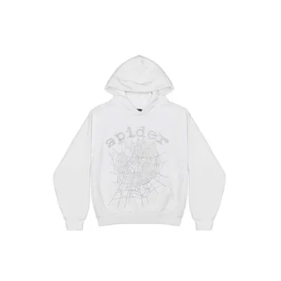 Sp5der OG Rhinestone Logo Hoodie White 01