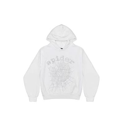 Sp5der OG Rhinestone Logo Hoodie White 01