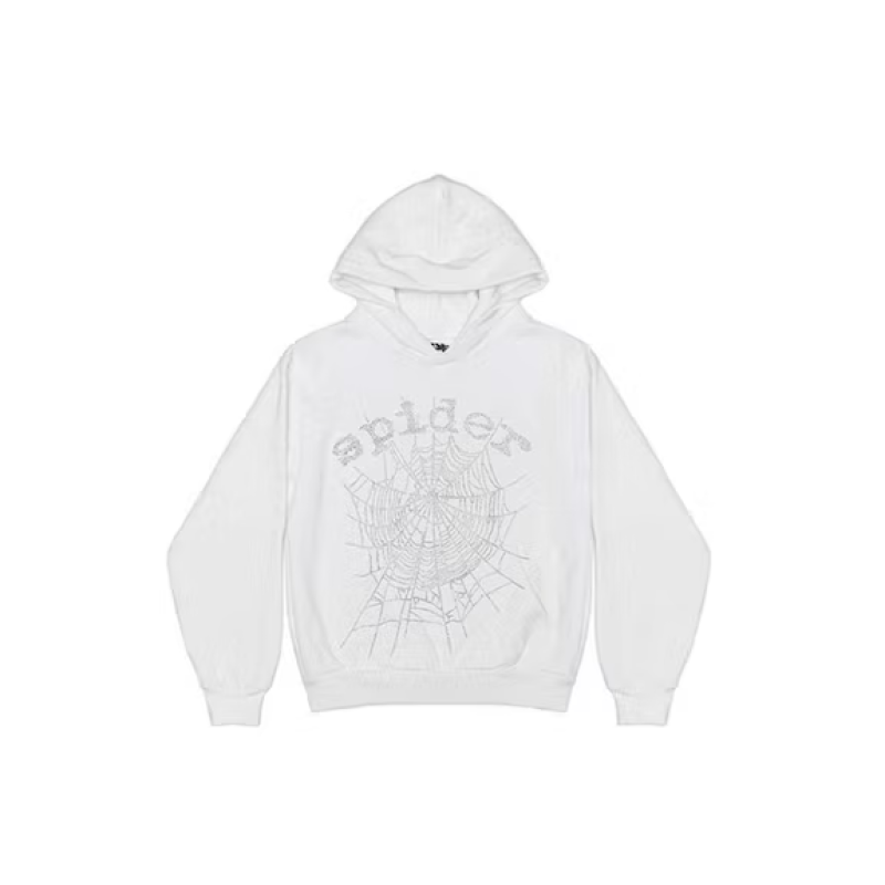Sp5der OG Rhinestone Logo Hoodie White
