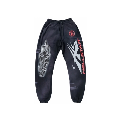 Hellstar Airbrushed Skull Closed Elastic Bottom Sweatpants Midnight Dye Black 01