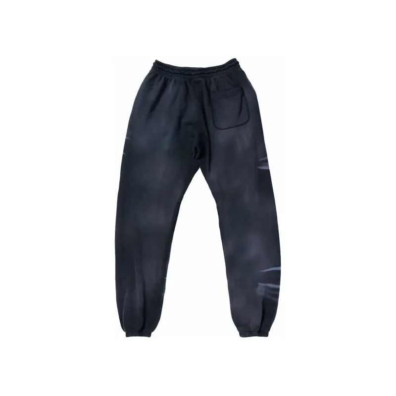 H*lst*r airbrushed skull closed elastic bottom sweatpants midnight dye black