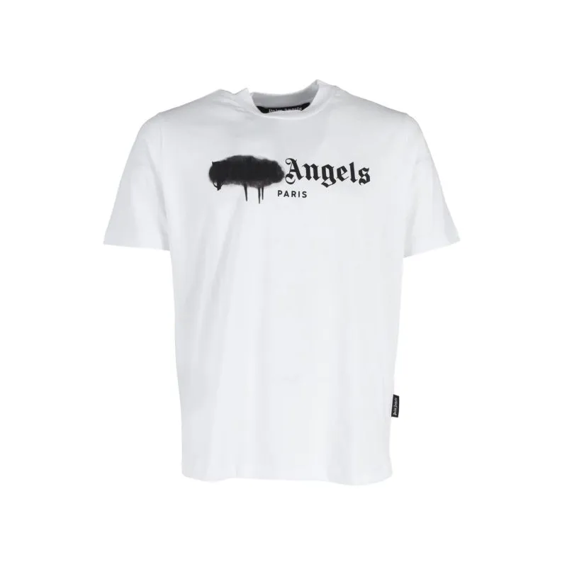 PALM ANGELS Palm Angels Paris Sprayed Logo T-Shirt In White Cotton