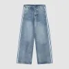 Balenciaga X Adidas Wide-Leg Jeans With Three Stripes On The Side Webbing Blue