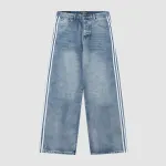 Balenciaga X Adidas Wide-Leg Jeans With Three Stripes On The Side Webbing Blue