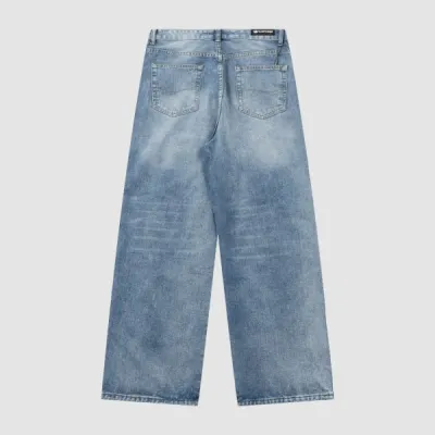 Balenciaga X Adidas Wide-Leg Jeans With Three Stripes On The Side Webbing Blue 02