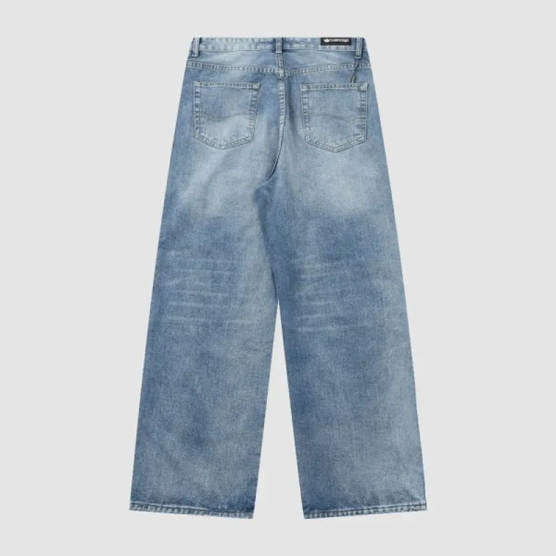 Balenciaga X Adidas Wide-Leg Jeans With Three Stripes On The Side Webbing Blue