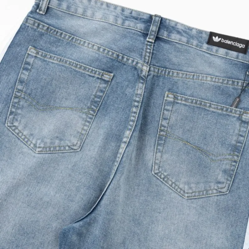 Balenciaga X Adidas Wide-Leg Jeans With Three Stripes On The Side Webbing Blue