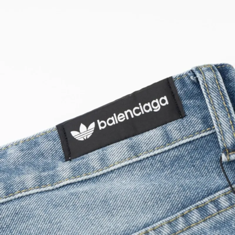 Balenciaga X Adidas Wide-Leg Jeans With Three Stripes On The Side Webbing Blue