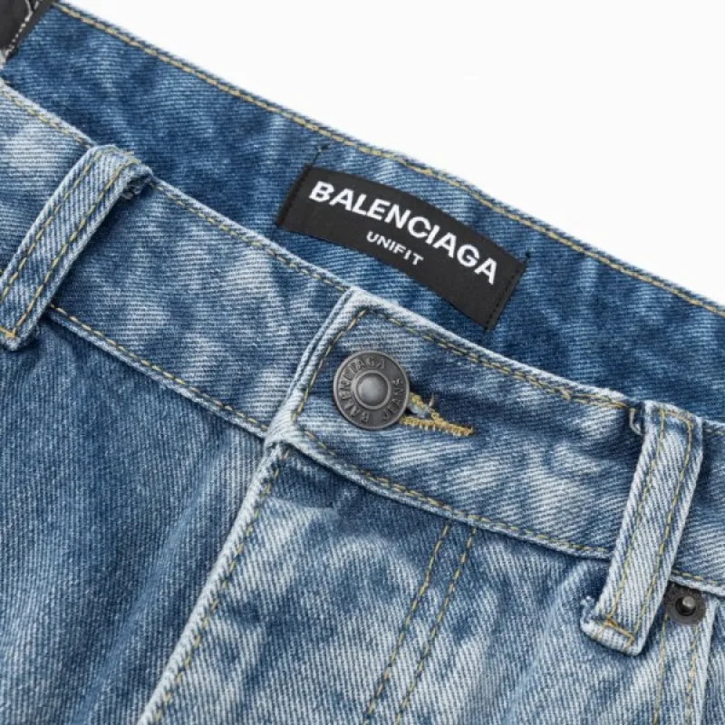 Balenciaga X Adidas Wide-Leg Jeans With Three Stripes On The Side Webbing Blue
