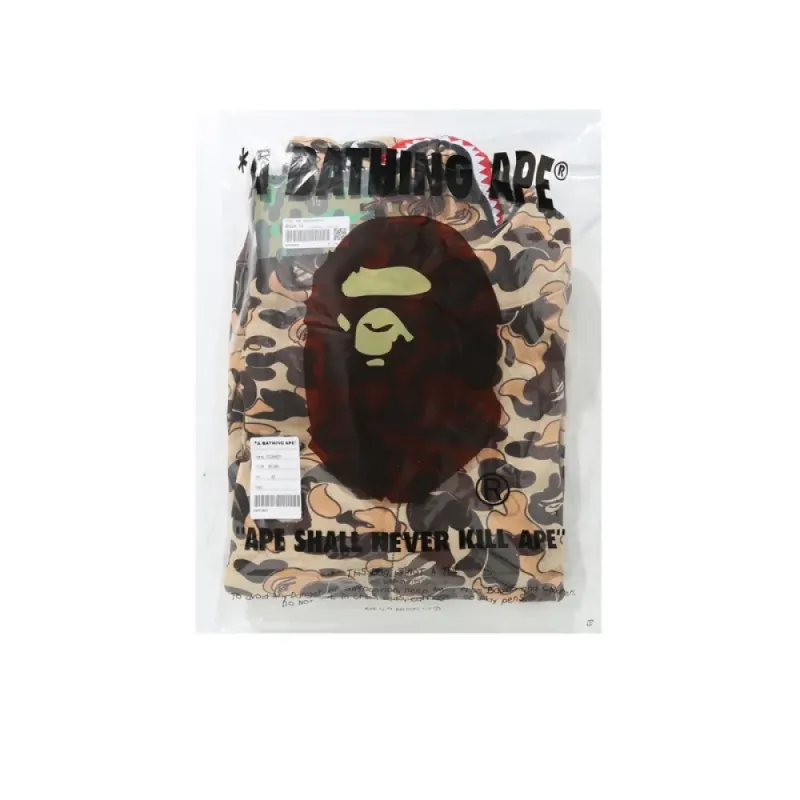bape cookie camo 2 shark full zip hoodie brown