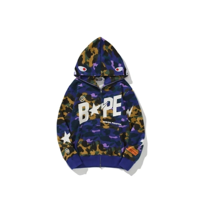 BAPE x Heron Preston Mix 1st Camo Shark Relaxed Fit Full Zip Hoodie Purple 02