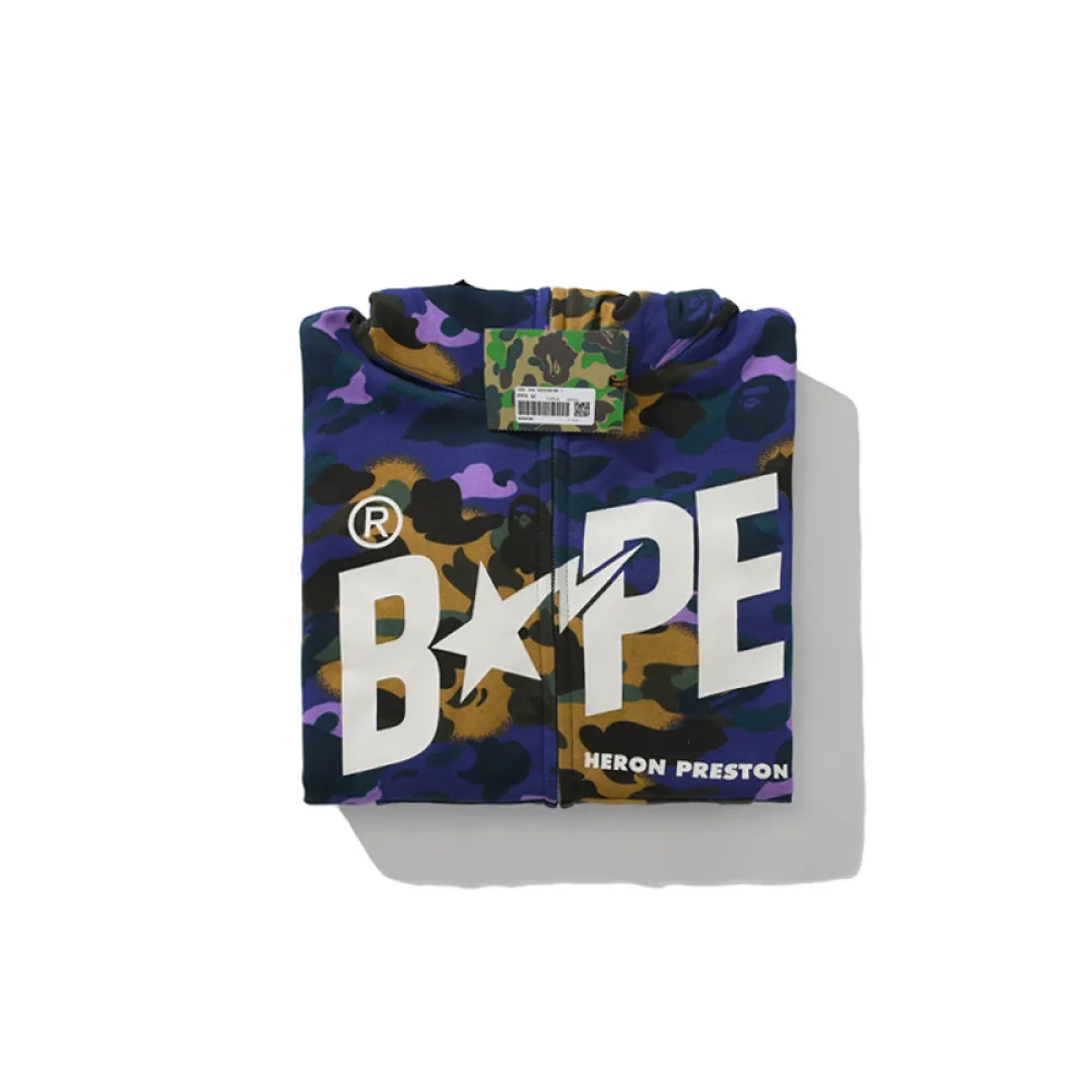 BAPE x Heron Preston Mix 1st Camo Shark Relaxed Fit Full Zip Hoodie Purple