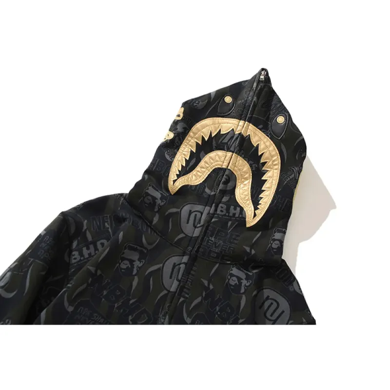 bape x nbhd skull black and gold hoodie