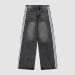 Balenciaga X Adidas Wide-Leg Jeans With Three Stripes On The Side Webbing Black