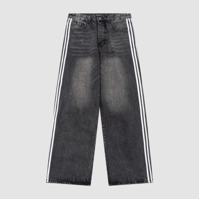 Balenciaga X Adidas Wide-Leg Jeans With Three Stripes On The Side Webbing Black 01