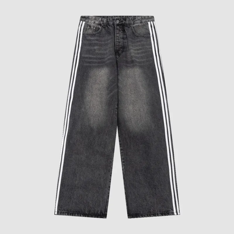 Balenciaga X Adidas Wide-Leg Jeans With Three Stripes On The Side Webbing Black