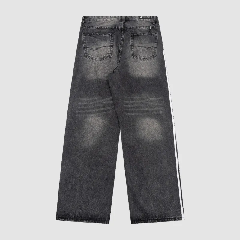 Balenciaga X Adidas Wide-Leg Jeans With Three Stripes On The Side Webbing Black